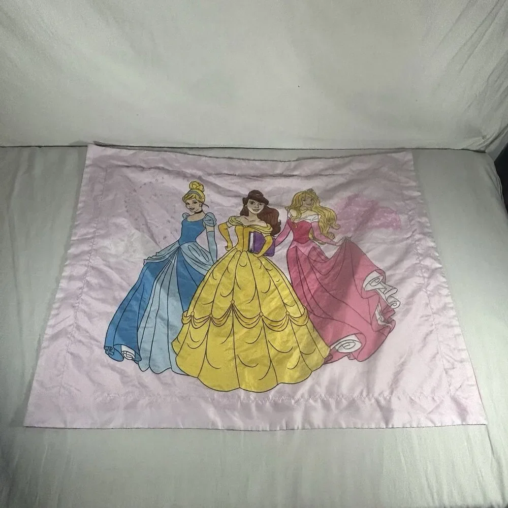 Disney Princess Pillowcase Cinderella Belle Snow White Pink Gingham Standard